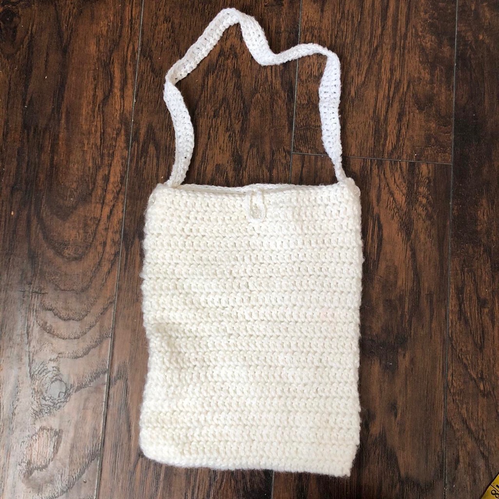 White Crochet Knit Handmade Shoulder Messenger Bag Purse Fairy Whimsy Cottage